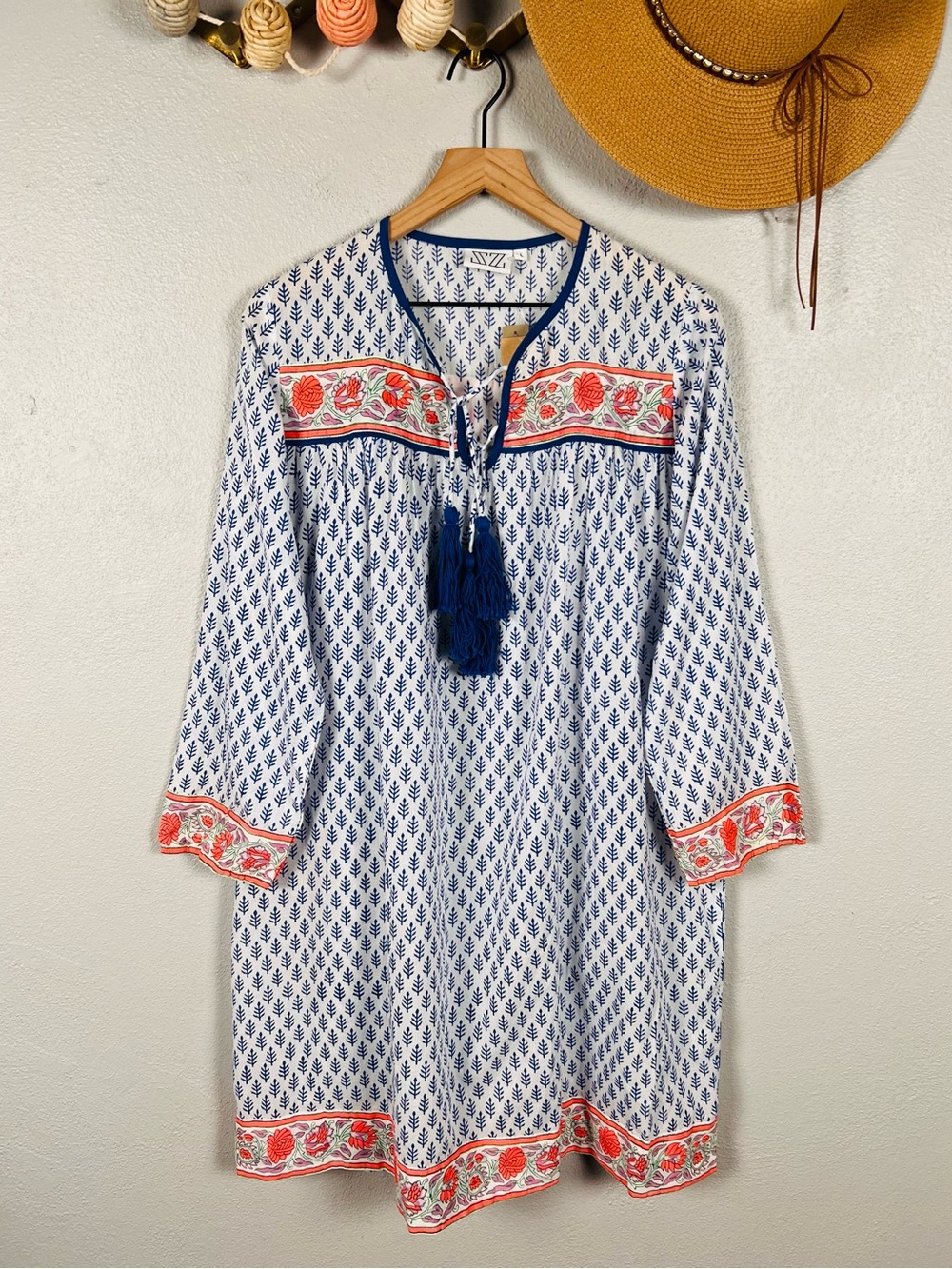 NWT SZ Blockprints x J. Crew Leyla Floral Tassel Tunic Mini Dress Large - Picture 6 of 6